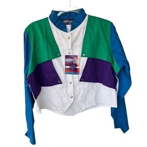 Vintage Gordon and James Deadstock Western Crop Shirt Color Block Cowgirl XL NOS